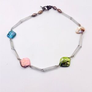Vintage Mother of Pearl Floating Multicolour Shell Chocker Necklace